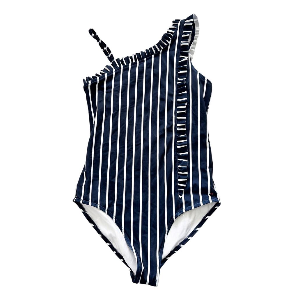 Calvin Klein  Breton Stripe One Piece Swimsuit Big Girls XL Navy/White Pull On
